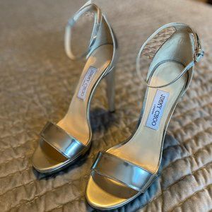 JIMMY CHOO Misty 120 SILVER METALLICS Leather Sandals 39